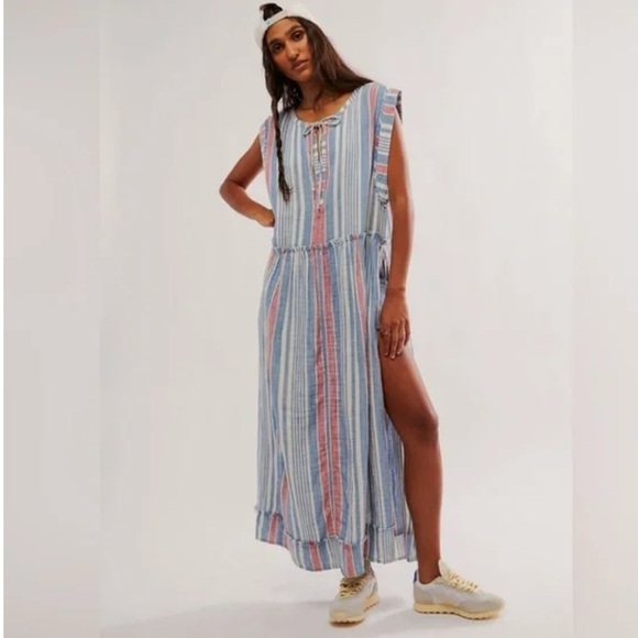 We The Free Dresses & Skirts - Free People We the Free Surf Striped Maxi Dress Blue Sleeveless Sz S